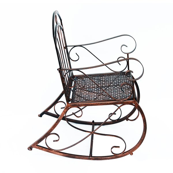 Outdoor Garden Patio Single-Seater Metal Frame Rocking Chair With Armrest - Bronze