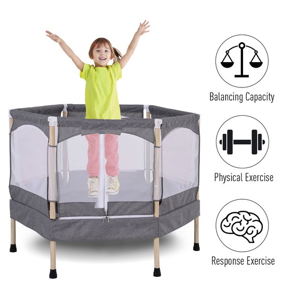 Kids 50-inch Outdoor Trampoline W/ Safety Enclosure Net And Spring Pad- Grey