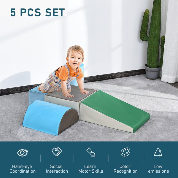 Kids 5-Piece PU Soft Climb And Crawl Playset - Blue/Green