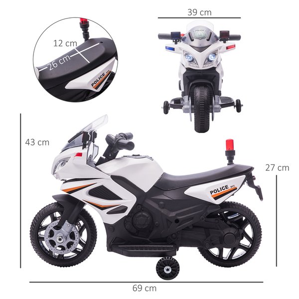 6V Kids Electric Pedal Motorcycle Ride-On Toy Battery - White