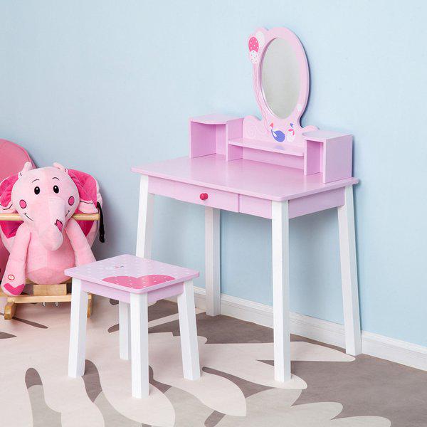 Kids Dressing Table W/Stool Set - Pink