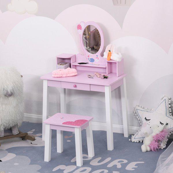 Kids Dressing Table W/Stool Set - Pink