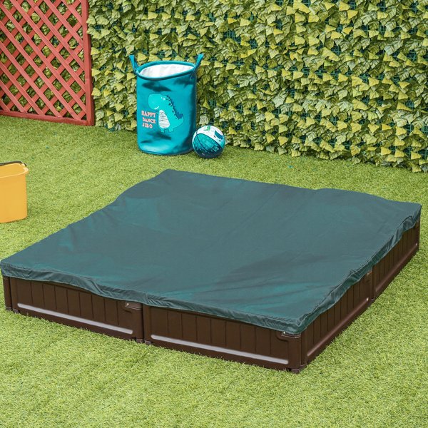 Kids Outdoor Sandbox W/ Canopy Bottom Fabric Liner - Brown