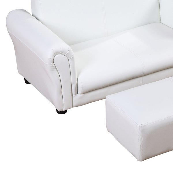 PVC 2-Seater Mini Sofa Set W/ Footstool For Kids - White