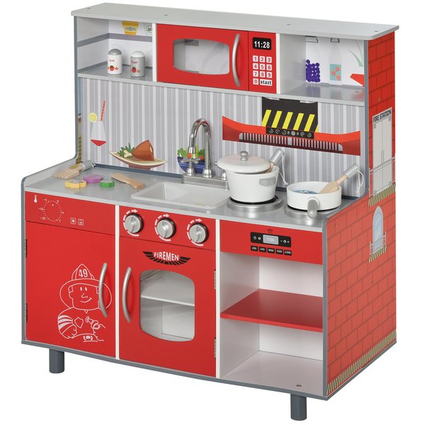 Kids Pretend Play MDF Kitchen Set - Red