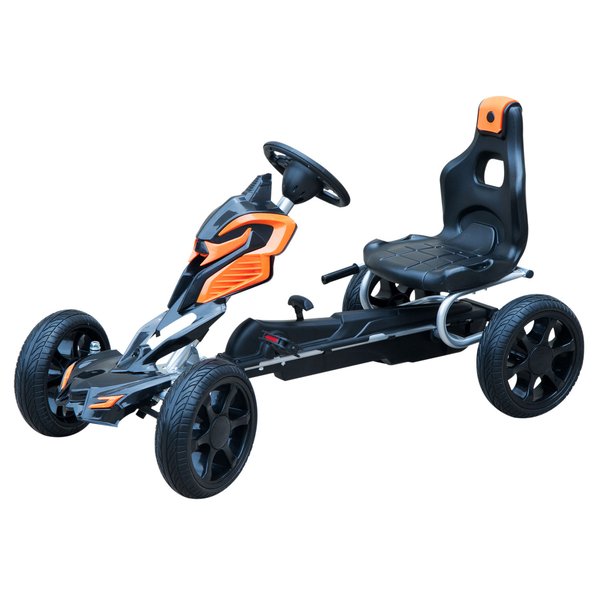 Kids Ride On Pedal Go Kart Indoor Outdoor Sports Toy Braking System - Orange/Black