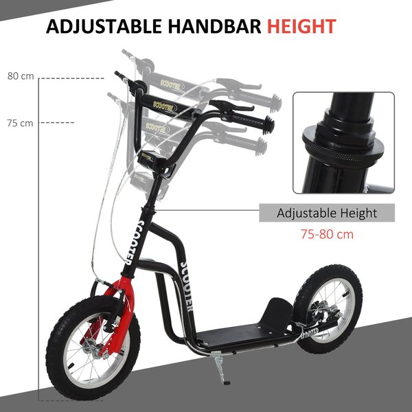 Kids Steel Height Adjustable Kick Scooter - Black and Red