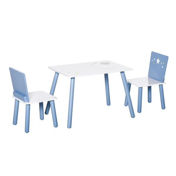 3-Piece Kids Wooden Table And Chairs Set, Easy Assembly - Blue/White