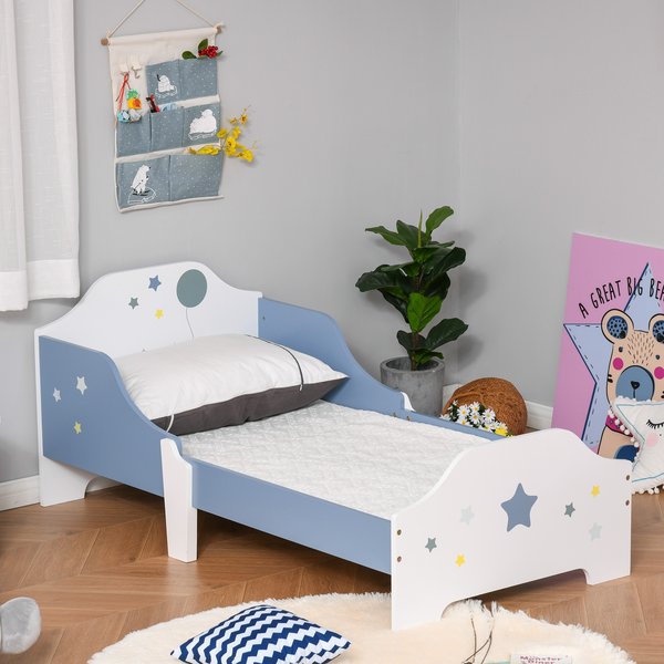 Kids Toddler Wooden Bed Round Edged With Guardrails Stars Image 143 X 74 59cm
