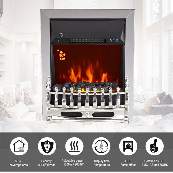LED Flame Electric Fire Place - Silver