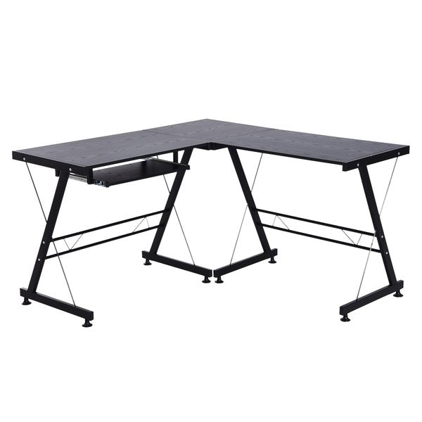 L Shaped Computer Desk W/ Keyboard Tray- Black