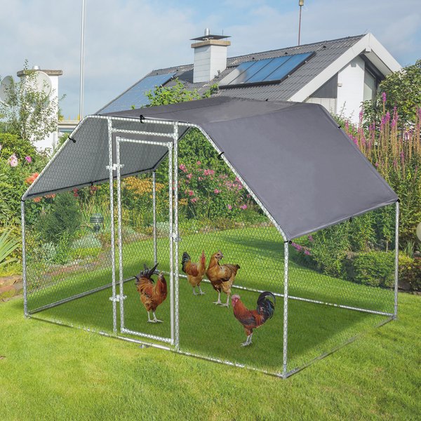 280W X 190D 195H Cm. Large Metal Chicken House Walk-In Coop Run Cage W/ Cover Outdoor