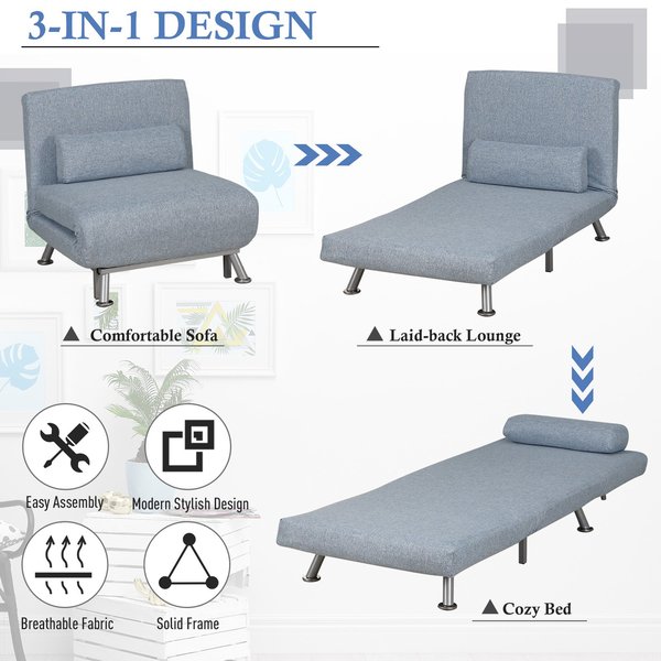 Linen 5-Position Futon Single Sofa Bed - Blue