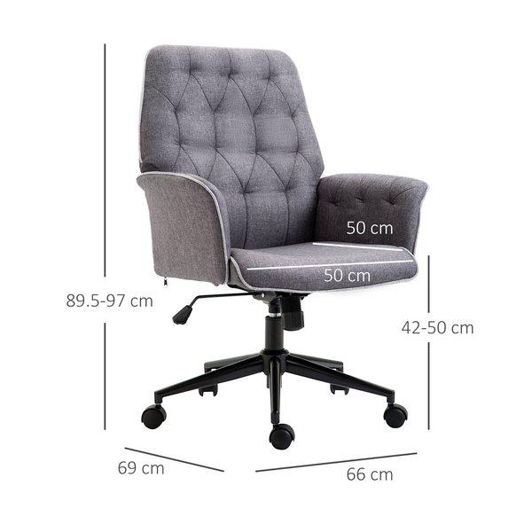 Linen Back Office Chair W/ Armrest And 360° Swivel Base - Grey