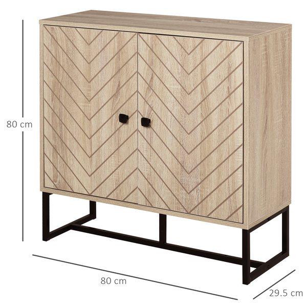 MDF 2-Tier Storage Cabinet Steel Frame Handles Tabletop Unique Home Style Organiser, 80H X 80L 29.5Wcm - Oak