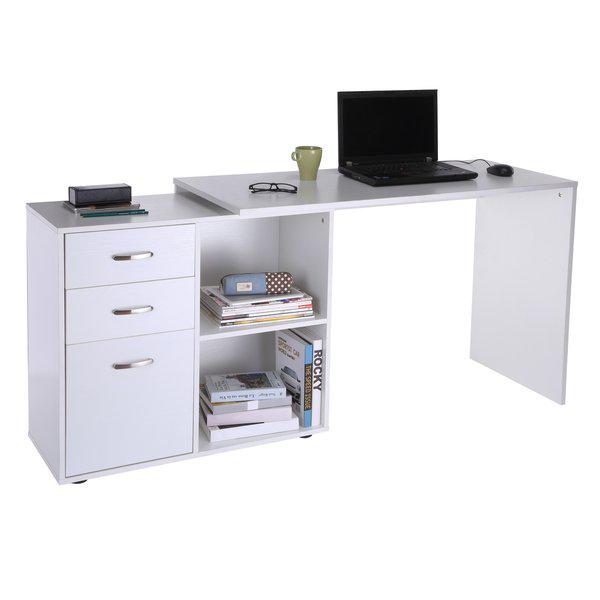 MDF Home Office L Shape Computer Desk Workstation Drawer Shelf File Cabinet - White