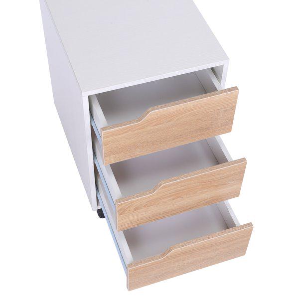MDF Mobile File Cabinet W/ 3 Drawers Locking Wheels Metal Rails - Oak Tone White