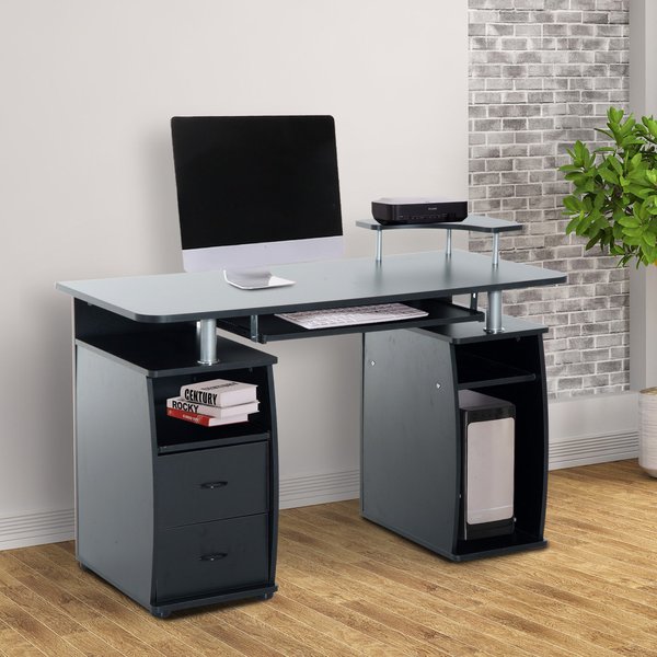 Computer Desk Multi Levels Multi-Level Home Office Workstation Computer Desk With Drawers- Black ...