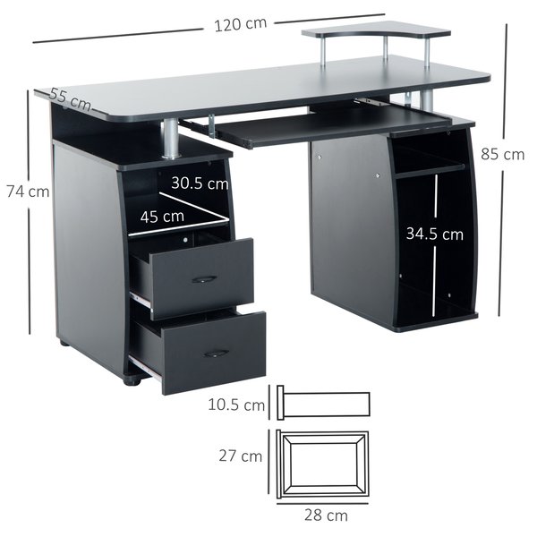 Computer Desk Multi Levels Multi-Level Home Office Workstation Computer Desk With Drawers- Black ...