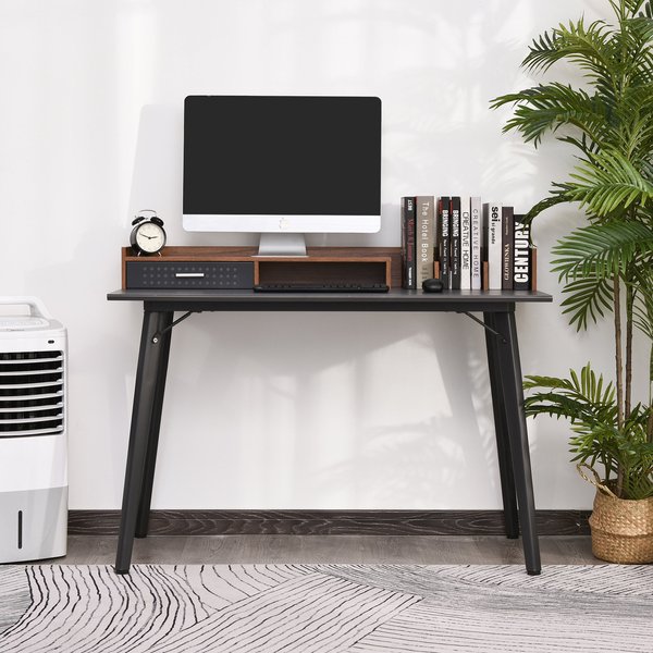 Steel Frame Laptop Desk, Writing Table For Home & Office - Black/Brown