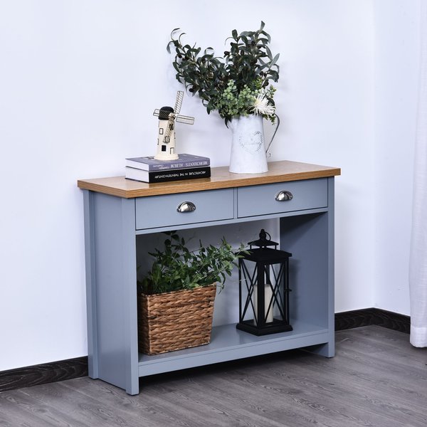 2-Drawer MDF Rustic Console Table - Grey