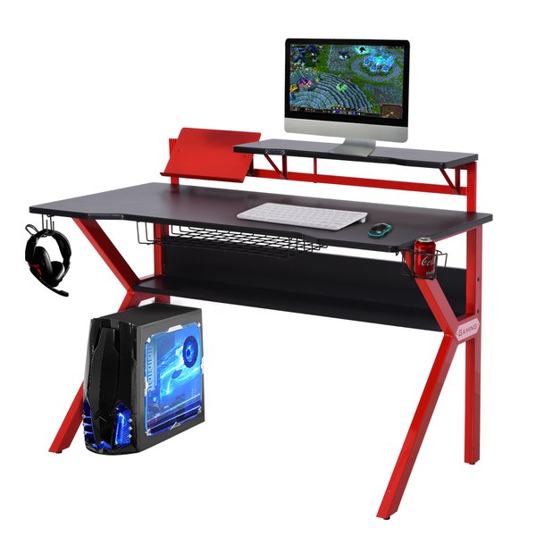 Spacious Gaming Desk w/ Cup Holder - Red