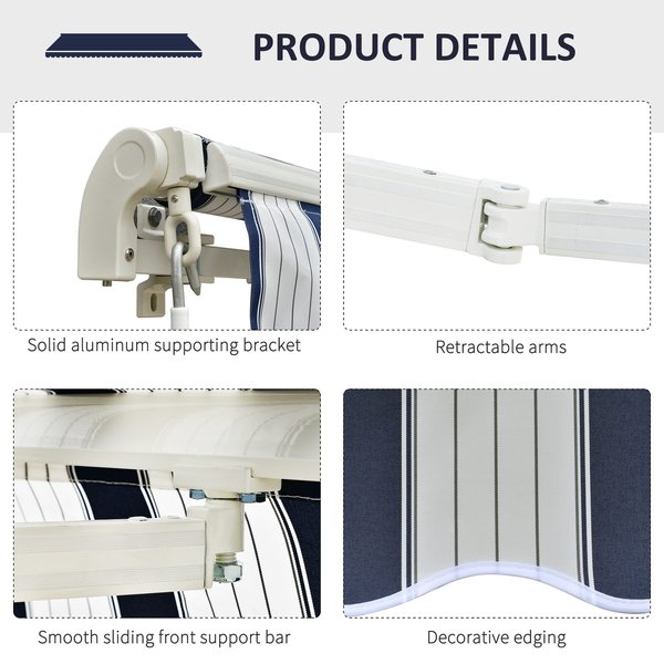 3.5x2.5 M Manual Retractable Awning -  Blue/White Stripes