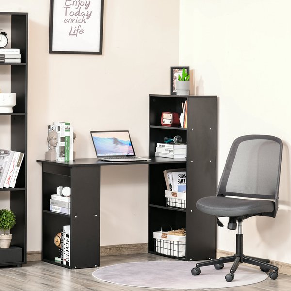 Modern Compact Space Saver Computer Table w/ Shelves, Home Office Workstation - Black
