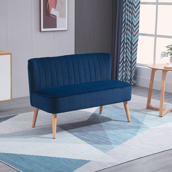Modern Double Seat Sofa W/ Wood Frame Foam Padding High Back Comfortable - Blue