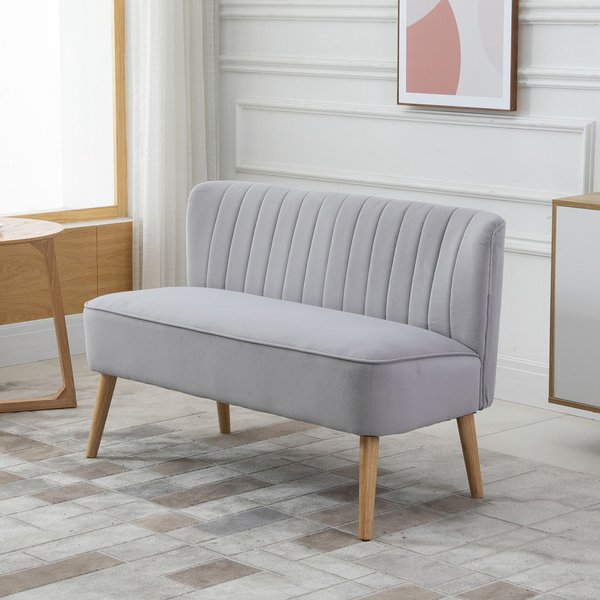 Modern Double Seat Sofa W/ Wood Frame Foam Padding High Back Comfortable - Grey