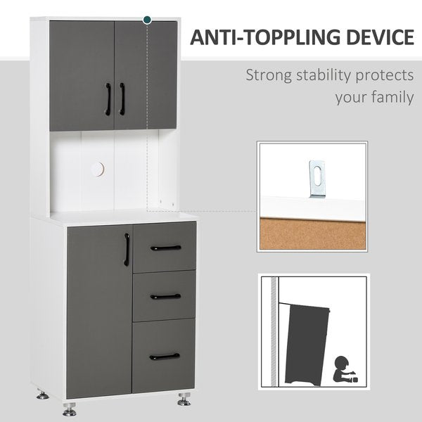 Modern Kitchen Pantry Cabinet Storage Cupboard With Open Countertop Grey