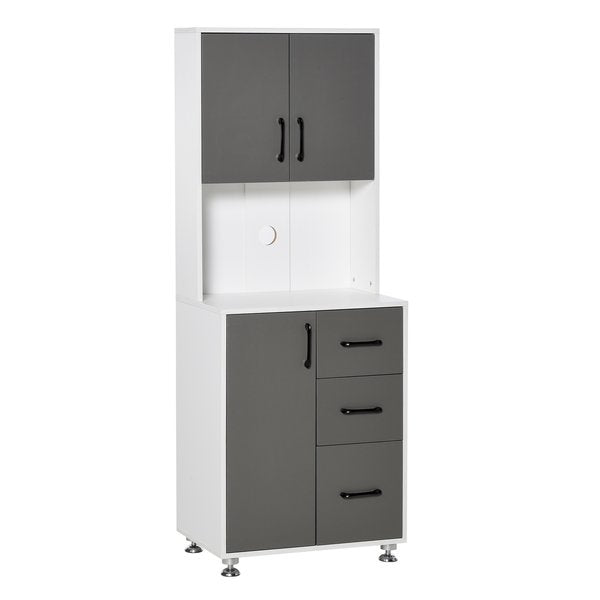 Modern Kitchen Pantry Cabinet Storage Cupboard With Open Countertop Grey