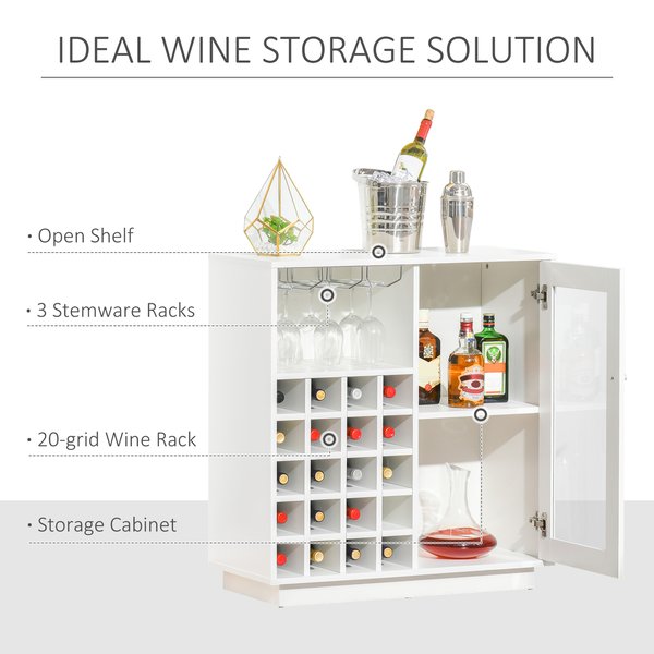 Modern Sideboard Wine Cabinet Cupboard With Glass Holder And 20-Bottle Rack