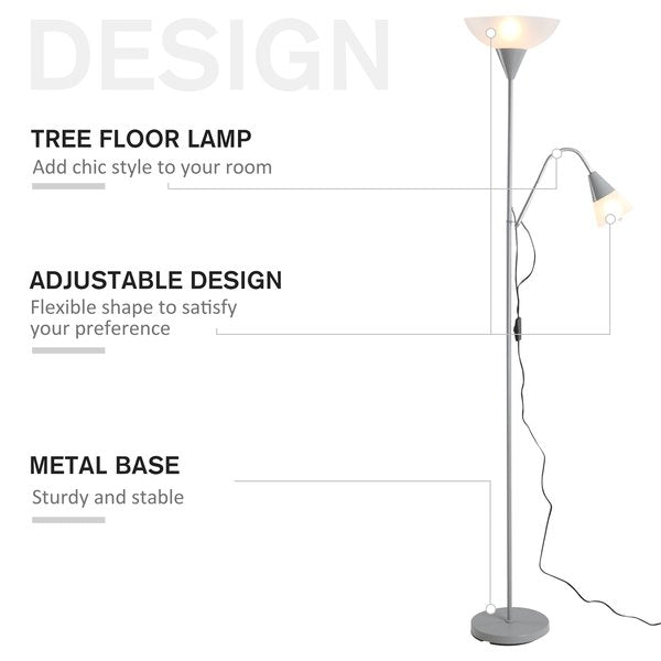 Modern Steel Duo-Head Floor Reading Lamp For Living Room - Silver
