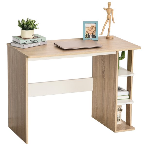 Office Desk w/ 3-Tier Display Shelf Storage, 100W x 55D x 74Hcm - Oak/White