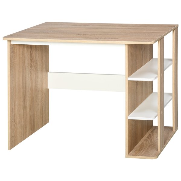 Office Desk w/ 3-Tier Display Shelf Storage, 100W x 55D x 74Hcm - Oak/White
