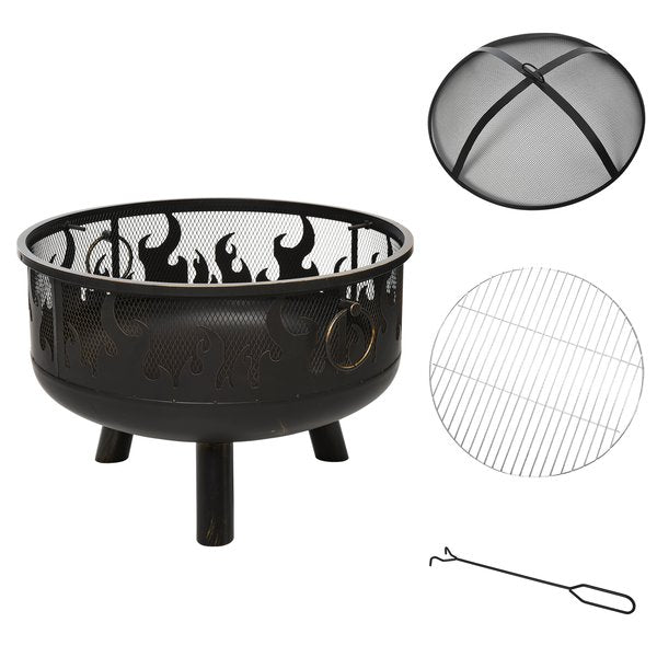 Fire Pit With Grill Cooking Grate W/ Cover Poker