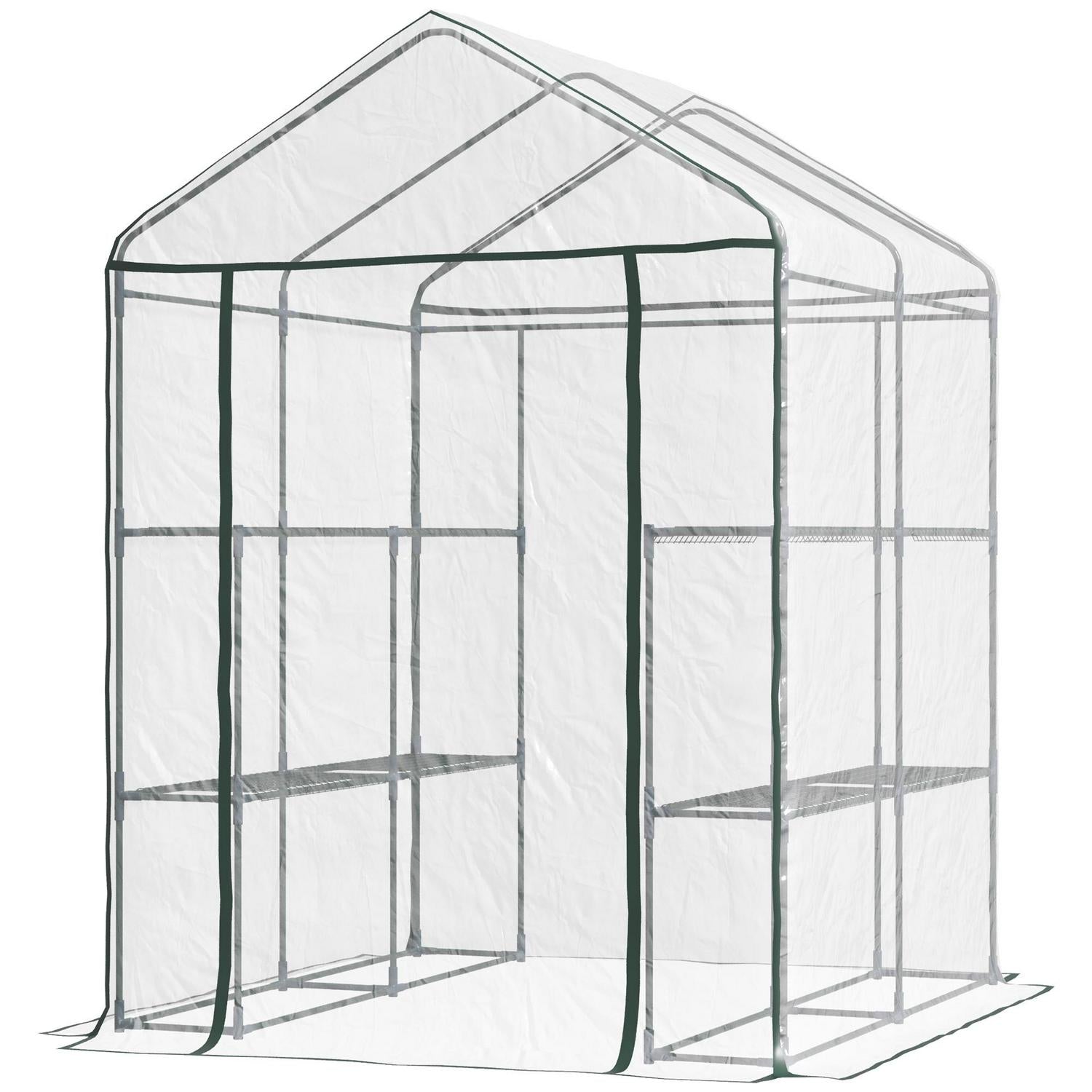 Walk In Steel Frame Greenhouse, 2 Shelves - Transparent