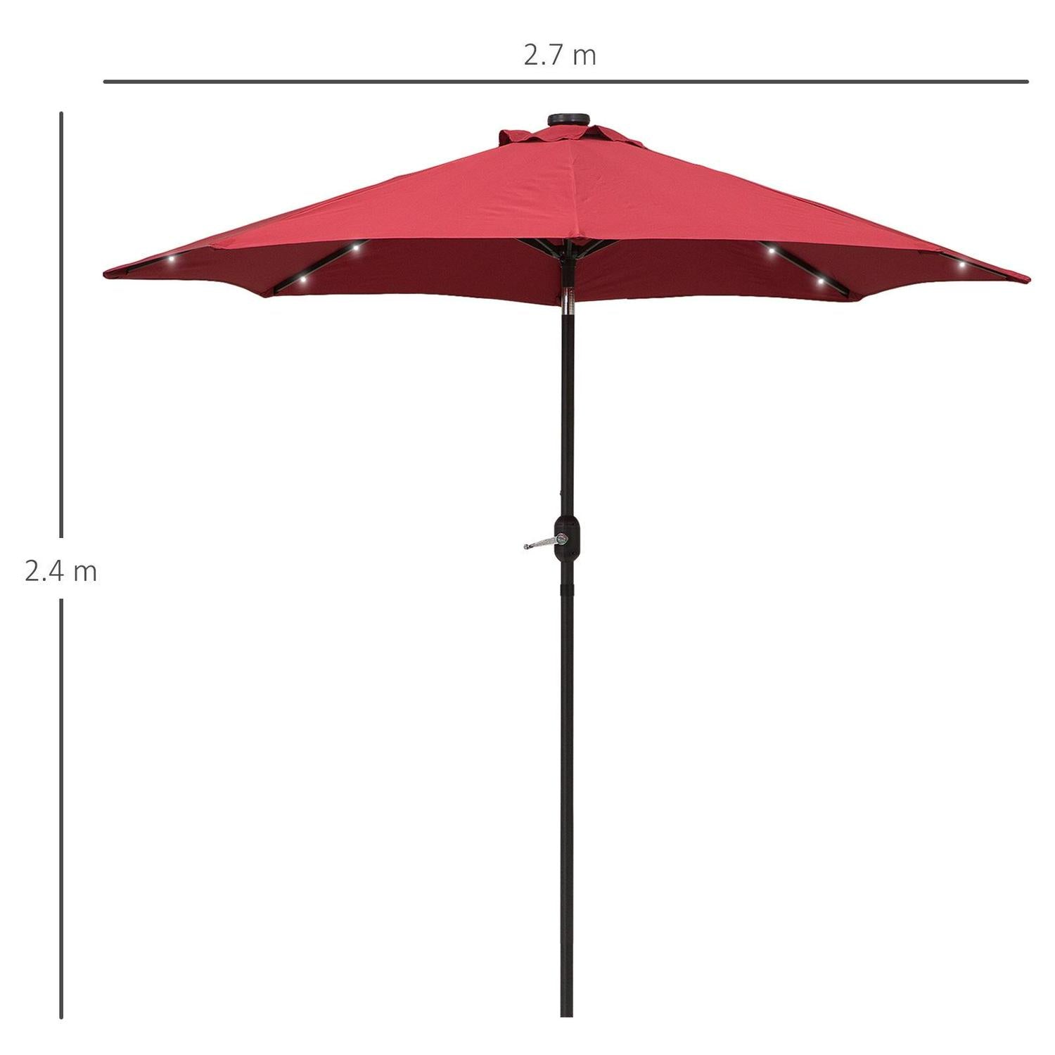 24 LED Solar Powered Parasol Umbrella-Wine Red
