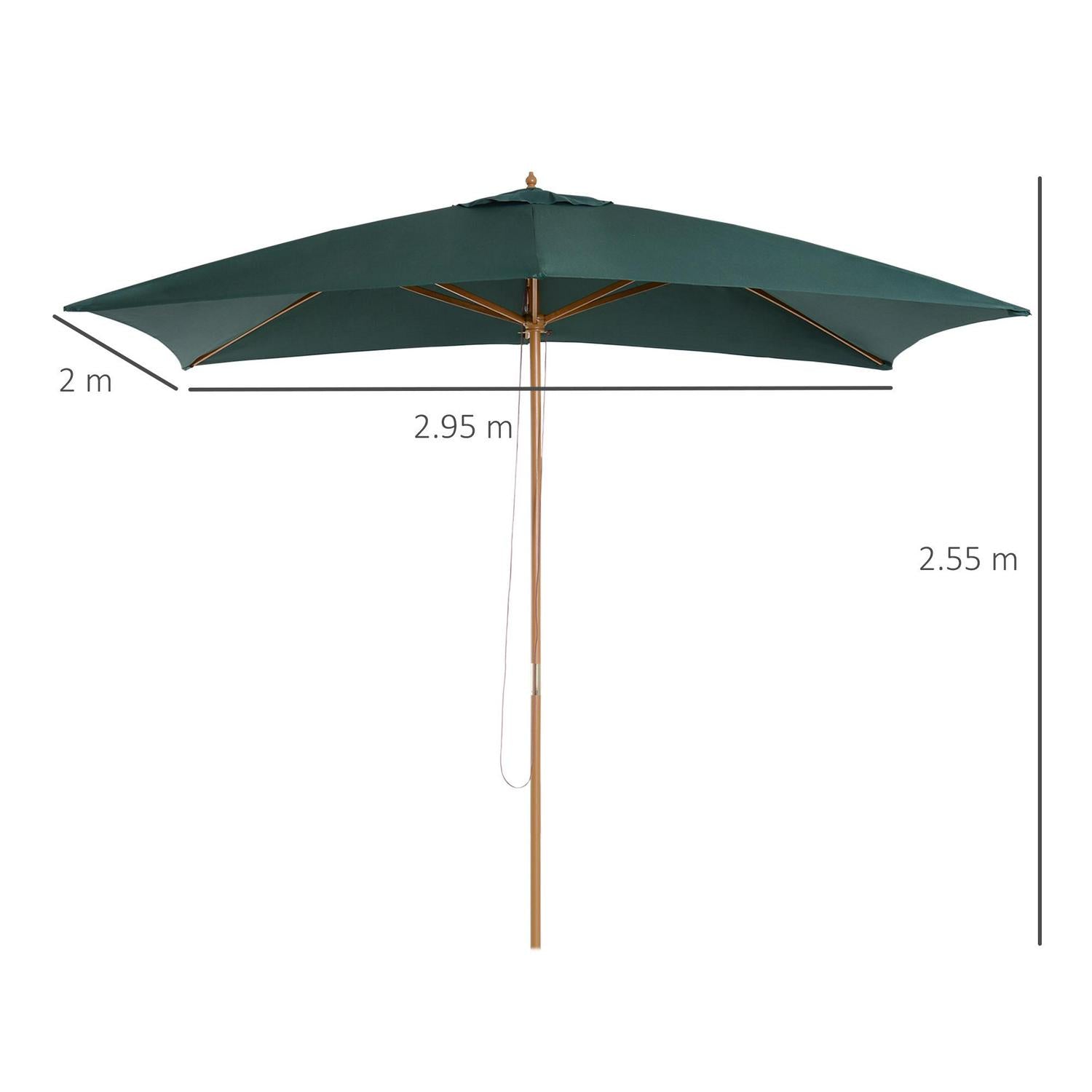 295L X 200W 255Hcm Wooden Umbrella Parasol-Dark Green