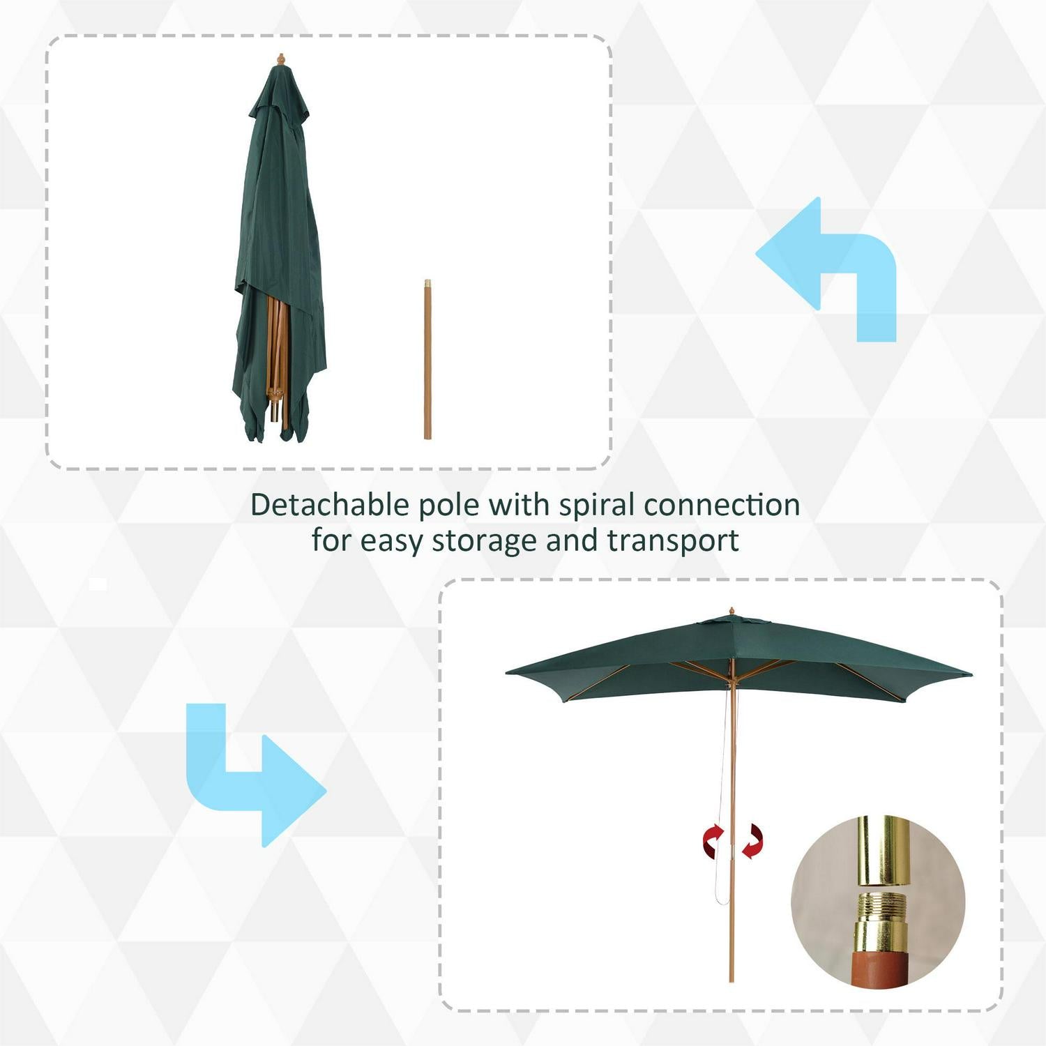 295L X 200W 255Hcm Wooden Umbrella Parasol-Dark Green