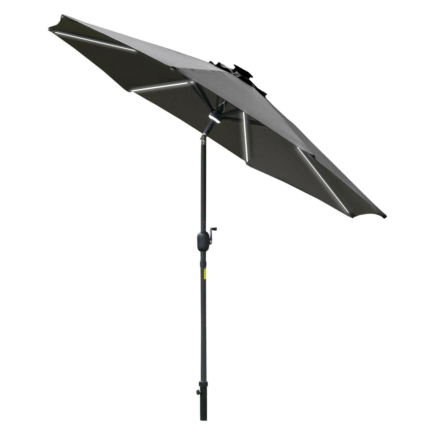 2.7m Garden Parasol Umbrella W/ LED Solar Light Angled Canopy Grey