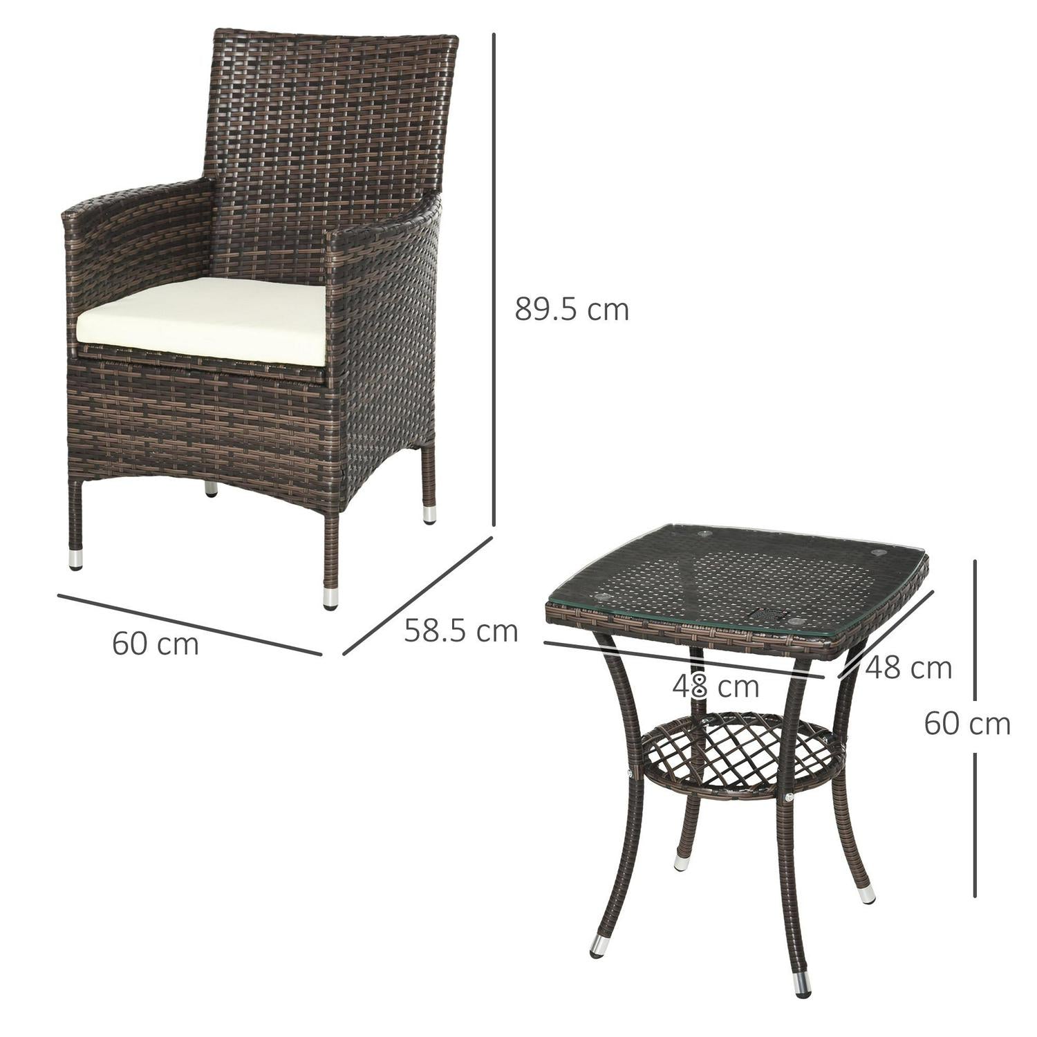 2 Seat Twin Rattan Bistro Chair And Table Set Brown