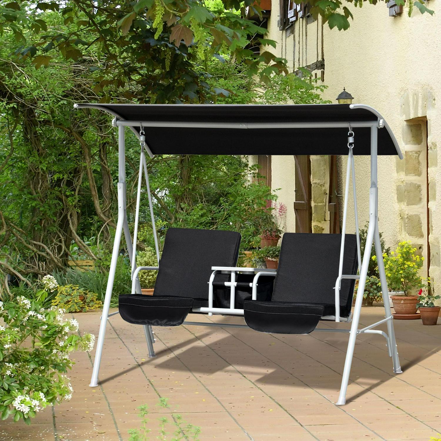2 Seater Garden Swing Chair Patio Rocking Bench- Black