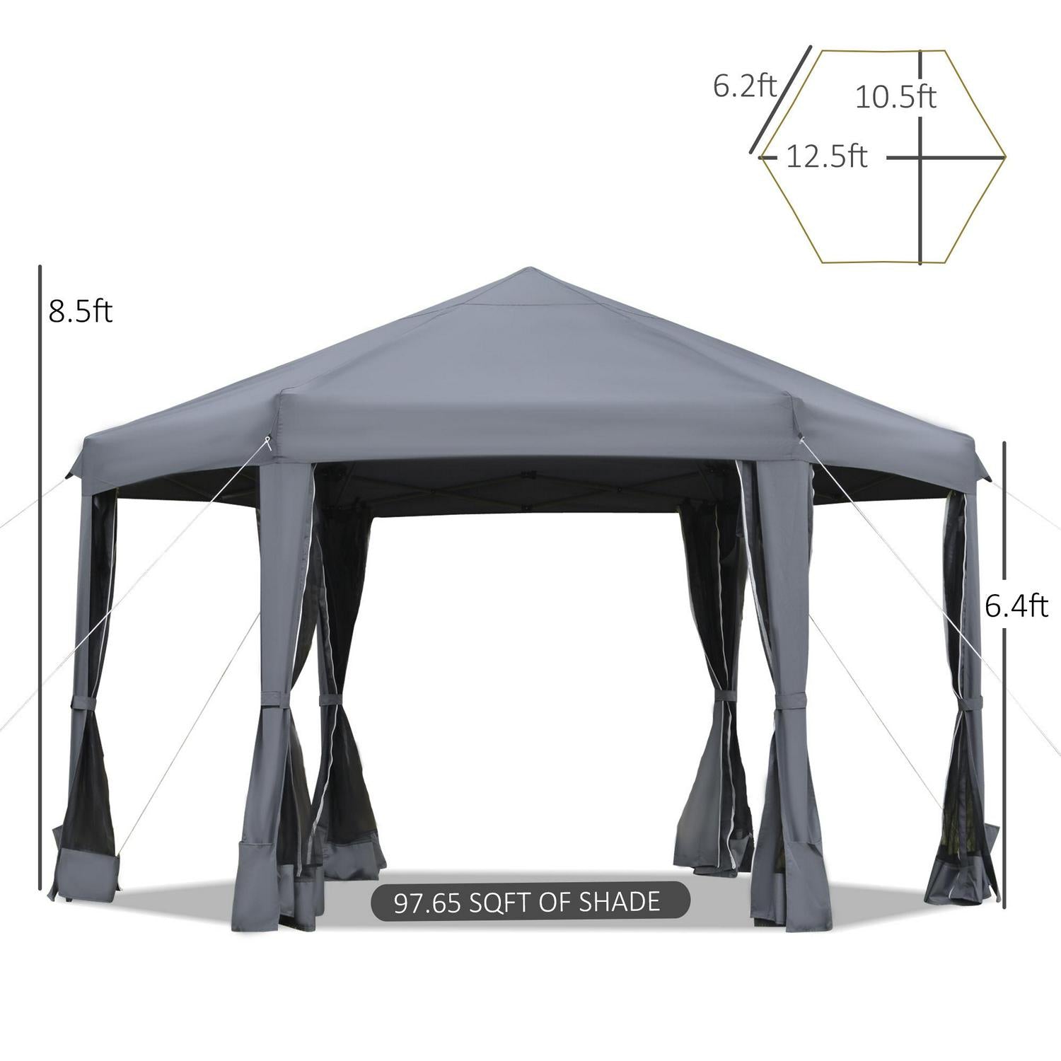 Pop Up Gazebo Hexagonal Canopy Tent - Grey