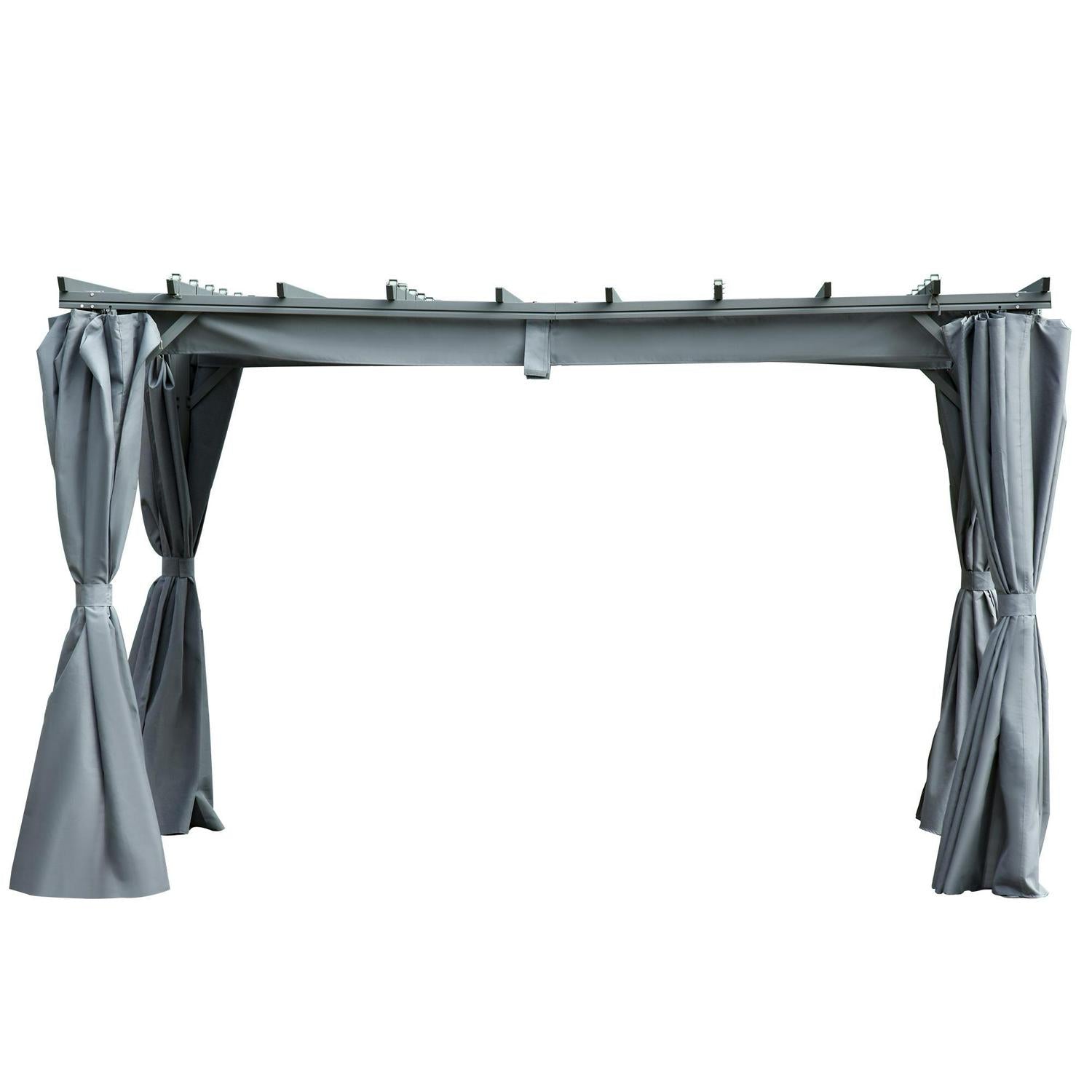 Outdoor Pergola With Retractable Roof And Curtains- Dark Grey