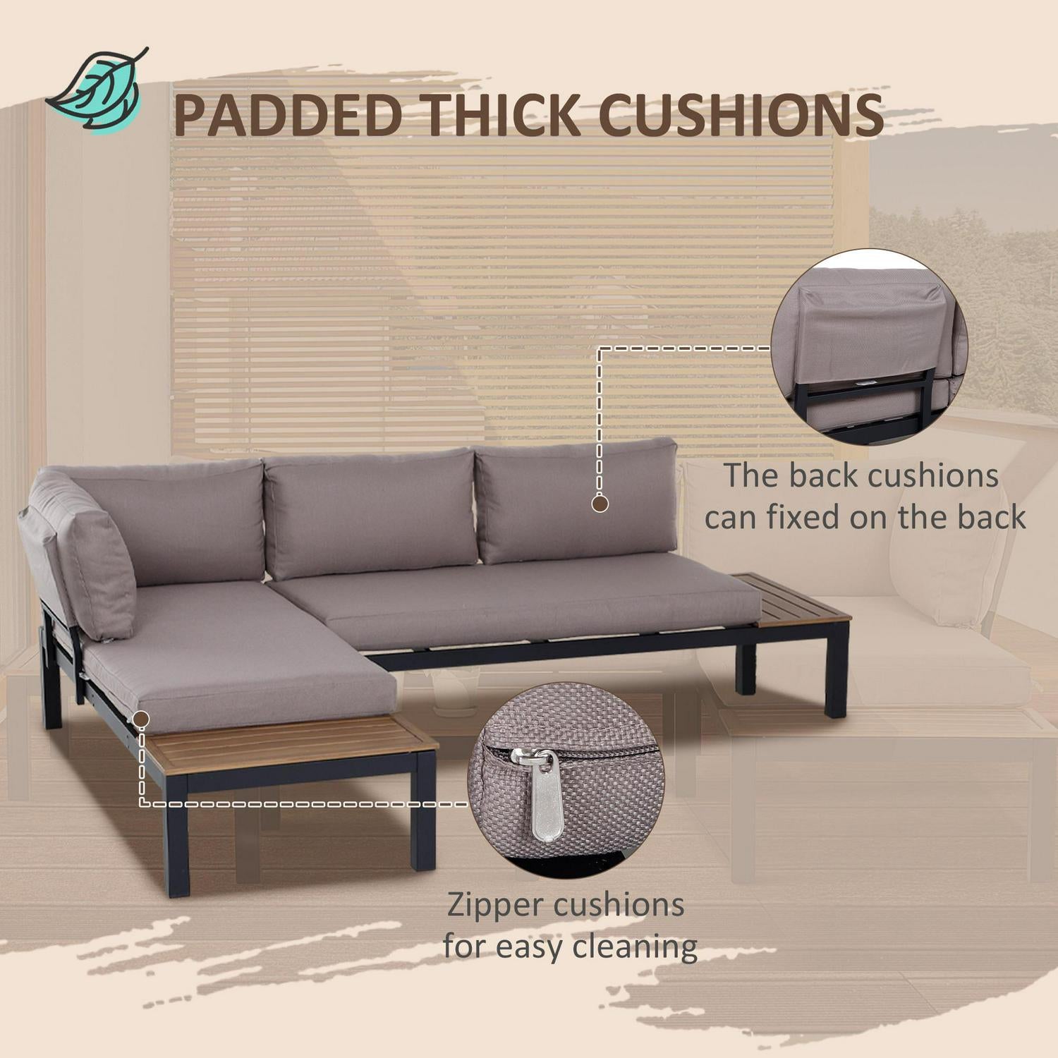 3 PCs Garden Outdoor Sectional Corner Sofa Lounge