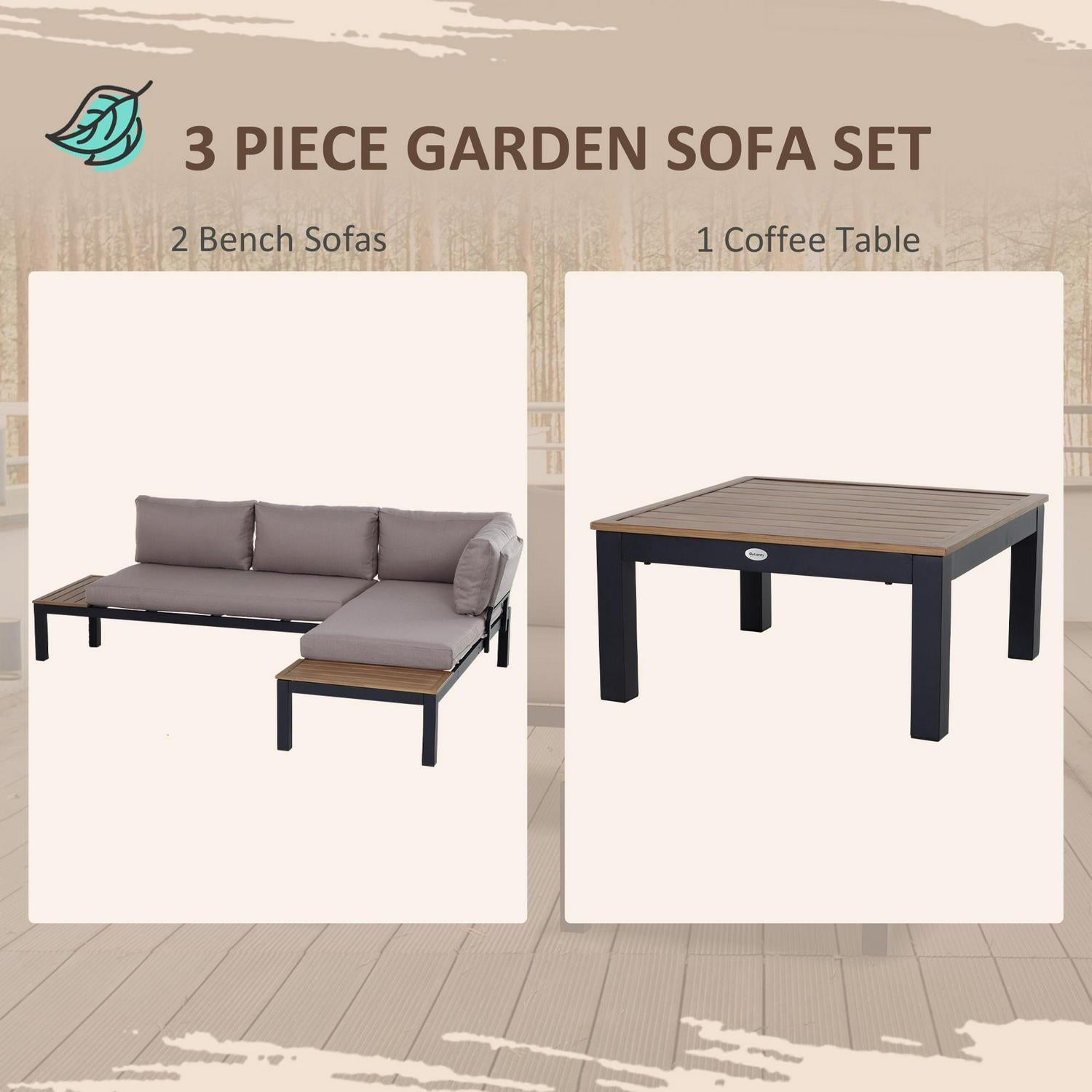 3 PCs Garden Outdoor Sectional Corner Sofa Lounge