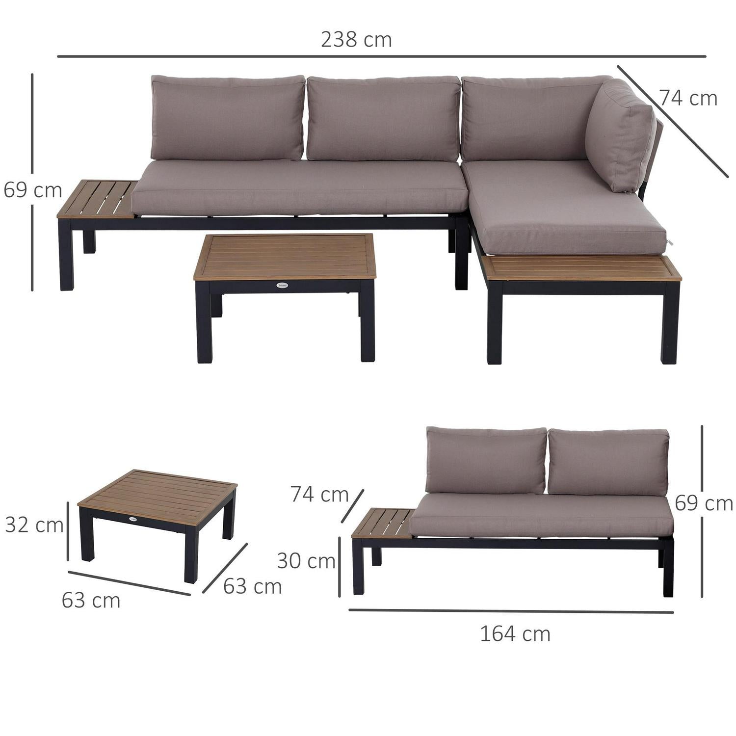 3 PCs Garden Outdoor Sectional Corner Sofa Lounge