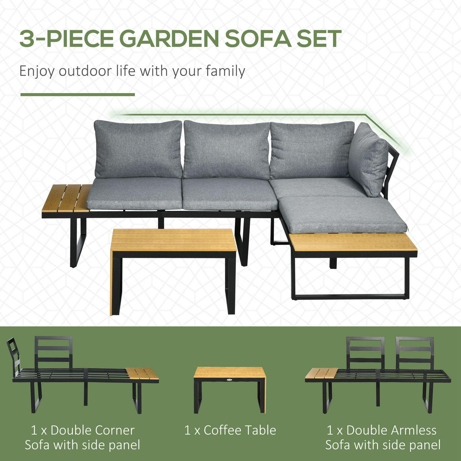 3 Pieces Patio Furniture Set- Dark Grey